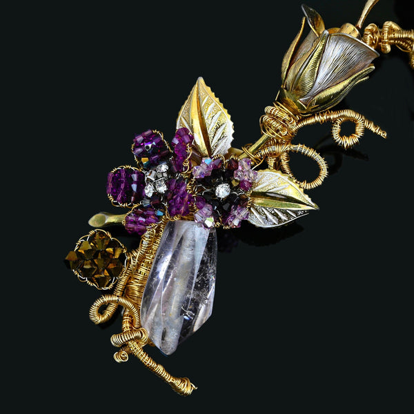 Mindy Lam Hummingbird Brooch Signed Crystal Gold Filled Pin
