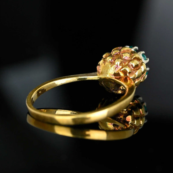 Vintage Emerald Diamond Thistle Ring 14K Gold Halo Floral - Boylerpf