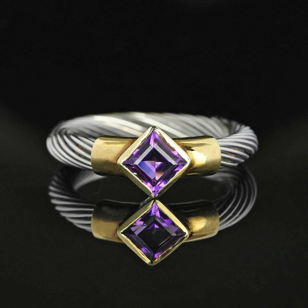 David Yurman Style 14K Gold Silver Wire Amethyst Ring Band - Boylerpf