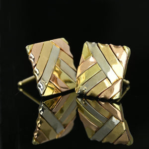 Vintage 14K Tri-Color Gabriel Ofiesh Basketweave Earrings - Boylerpf