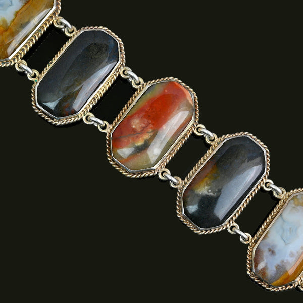 Antique Victorian Silver Scottish Agate Bracelet - Boylerpf