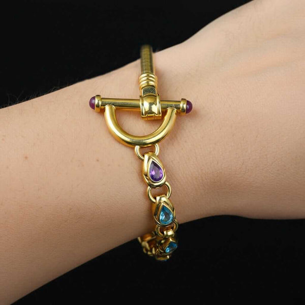 Italian 14K Gold Multi Gem Bracelet Ruby Amethyst Topaz Gems - Boylerpf