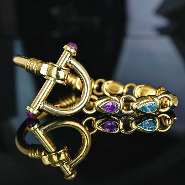 Italian 14K Gold Multi Gem Bracelet Ruby Amethyst Topaz Gems - Boylerpf