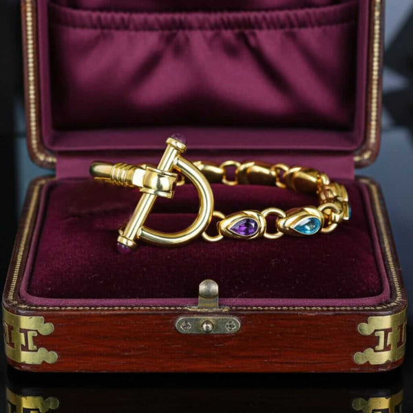 Italian 14K Gold Multi Gem Bracelet Ruby Amethyst Topaz Gems - Boylerpf