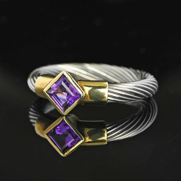 David Yurman Style 14K Gold Silver Wire Amethyst Ring Band - Boylerpf