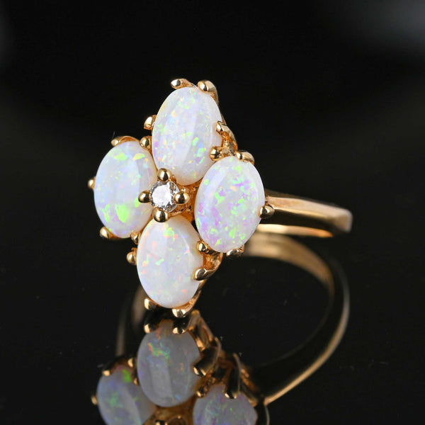 Vintage 14K Gold Diamond  Cabochon Opal Ring - Boylerpf