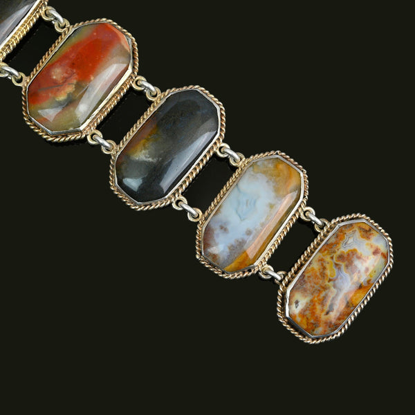 Antique Victorian Silver Scottish Agate Bracelet - Boylerpf