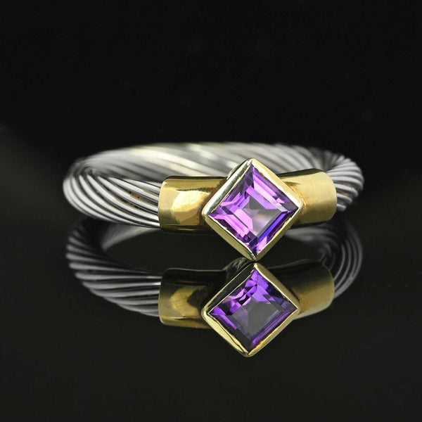 David Yurman Style 14K Gold Silver Wire Amethyst Ring Band - Boylerpf