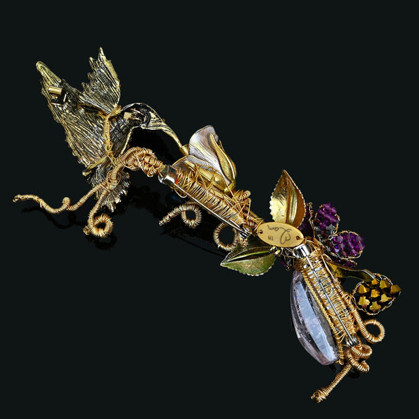Mindy Lam Hummingbird Brooch Signed Crystal Gold Filled Pin