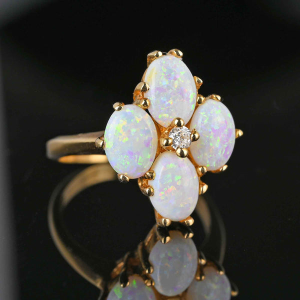 Vintage 14K Gold Diamond  Cabochon Opal Ring - Boylerpf