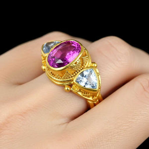 Luna Felix 18K Gold Pink Tourmaline & Topaz Granulation Ring - Boylerpf