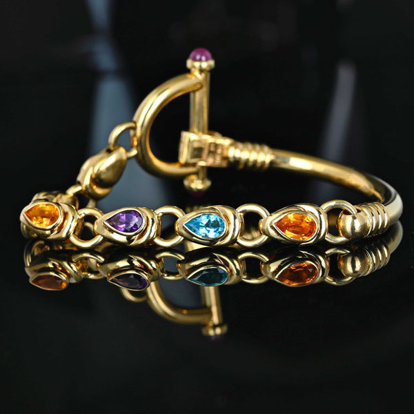 Italian 14K Gold Multi Gem Bracelet Ruby Amethyst Topaz Gems - Boylerpf