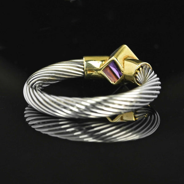 David Yurman Style 14K Gold Silver Wire Amethyst Ring Band - Boylerpf