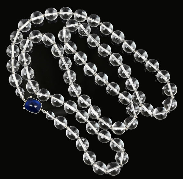 Art Deco Rock Crystal Quartz Bead Necklace Blue Cabochon - Boylerpf