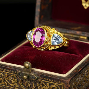 Luna Felix 18K Gold Pink Tourmaline & Topaz Granulation Ring - Boylerpf