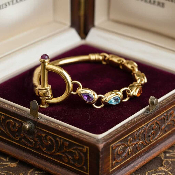 Italian 14K Gold Multi Gem Bracelet Ruby Amethyst Topaz Gems - Boylerpf