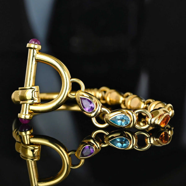 Italian 14K Gold Multi Gem Bracelet Ruby Amethyst Topaz Gems - Boylerpf
