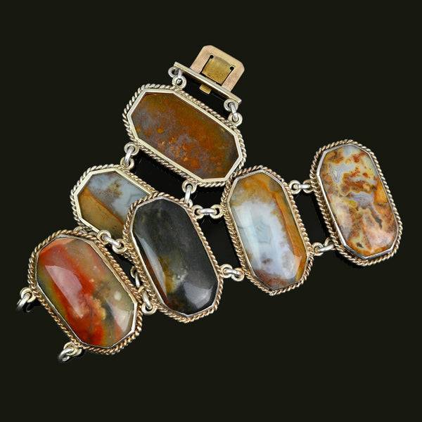 Antique Victorian Silver Scottish Agate Bracelet - Boylerpf