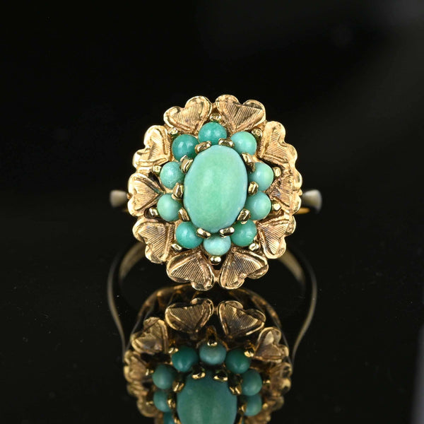 Vintage Gold Engraved Heart Turquoise Cluster Ring - Boylerpf