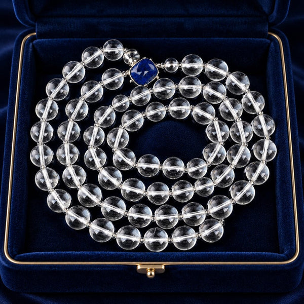 Art Deco Rock Crystal Quartz Bead Necklace Blue Cabochon - Boylerpf