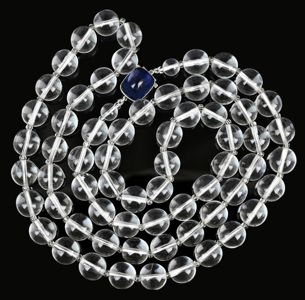 Art Deco Rock Crystal Quartz Bead Necklace Blue Cabochon - Boylerpf