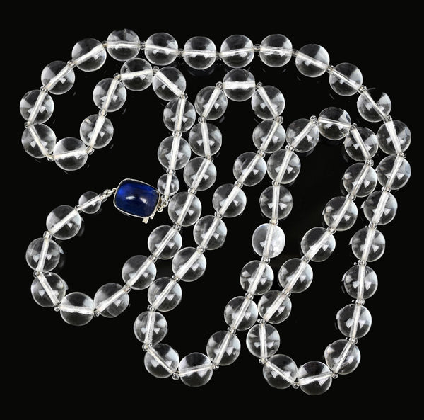 Art Deco Rock Crystal Quartz Bead Necklace Blue Cabochon - Boylerpf