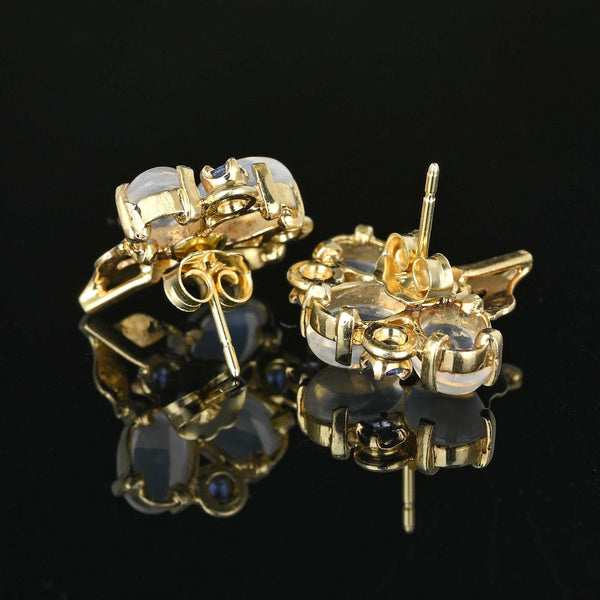 14K Gold Sapphire Cabochon Moonstone Earrings - Boylerpf