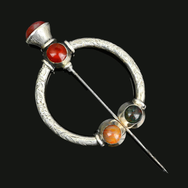 Antique Silver Scottish Agate Penannular Brooch Kilt Pin - Boylerpf