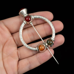 Antique Silver Scottish Agate Penannular Brooch Kilt Pin - Boylerpf
