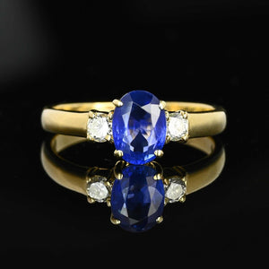 Vintage 14K Gold Diamond & Ceylon Sapphire Ring - Boylerpf