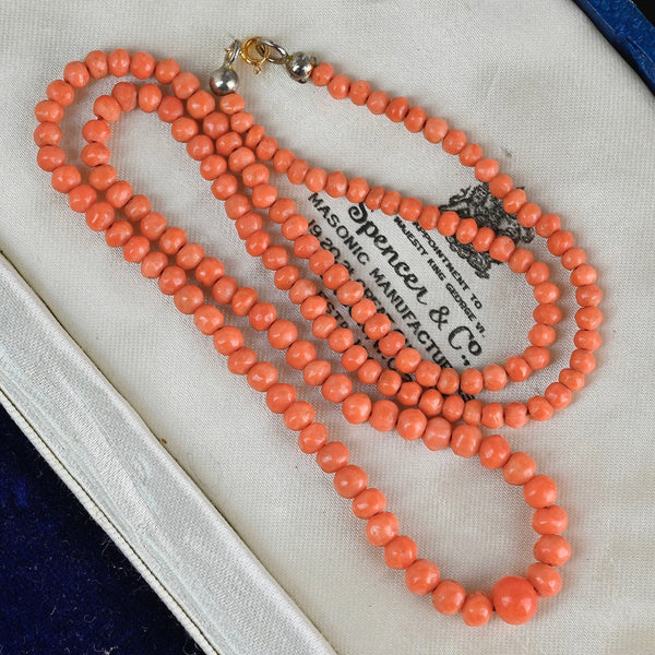 Antique Victorian 10K Gold Salmon Coral Necklace - Boylerpf