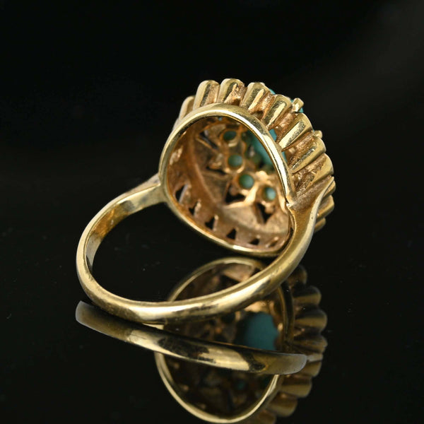 Vintage Gold Engraved Heart Turquoise Cluster Ring - Boylerpf