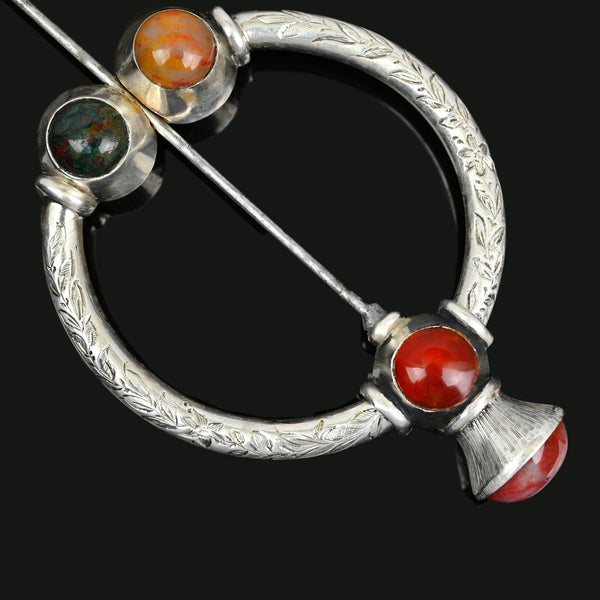 Antique Silver Scottish Agate Penannular Brooch Kilt Pin - Boylerpf