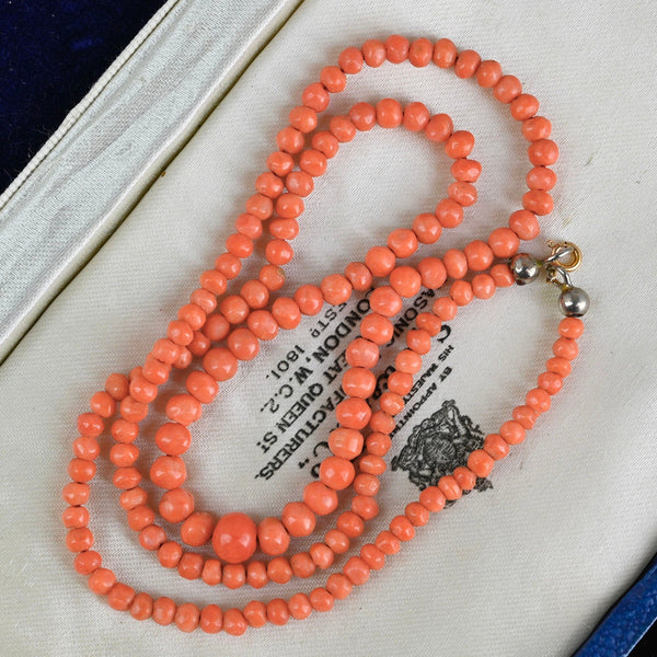 Antique Victorian 10K Gold Salmon Coral Necklace - Boylerpf
