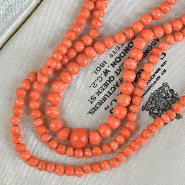 Antique Victorian 10K Gold Salmon Coral Necklace - Boylerpf