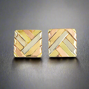 Vintage 14K Tri-Color Gabriel Ofiesh Basketweave Earrings - Boylerpf