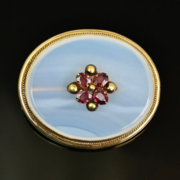 Large Antique White Chalcedony Garnet Brooch - Boylerpf