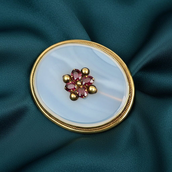 Large Antique White Chalcedony Garnet Brooch - Boylerpf