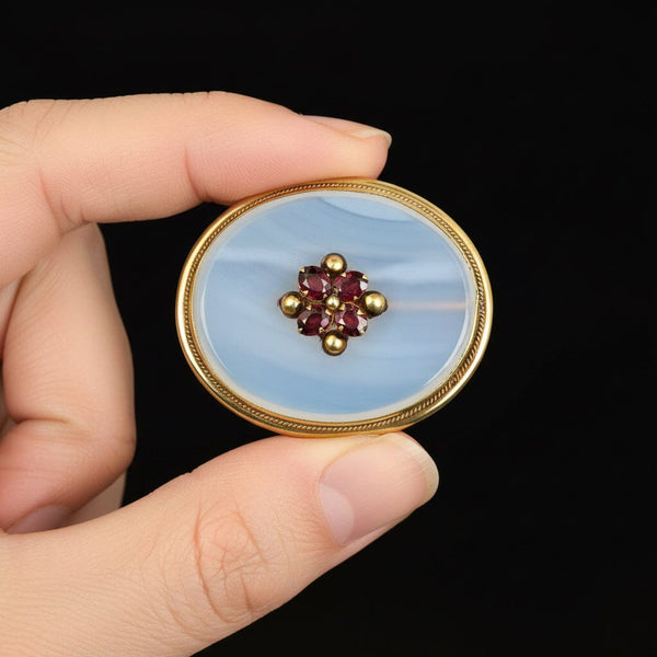 Large Antique White Chalcedony Garnet Brooch - Boylerpf