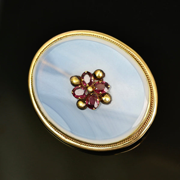 Large Antique White Chalcedony Garnet Brooch - Boylerpf