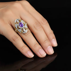 Vintage 10K White & Yellow Gold Floral Amethyst Ring - Boylerpf