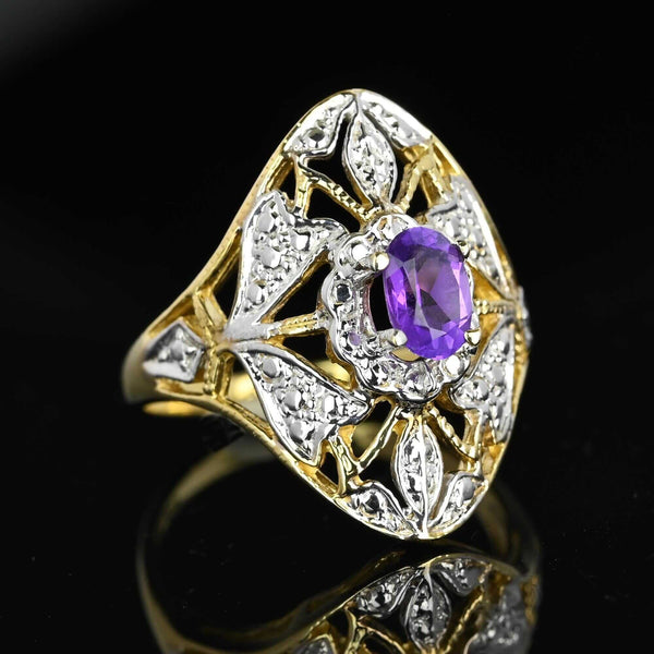 10K White & Yellow Gold Floral Panel Amethyst Ring - Boylerpf