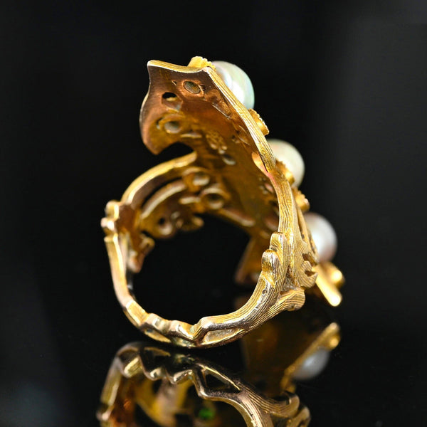 Antique Art Nouveau Pearl Demantoid Garnet Diamond Ring 14K Gold