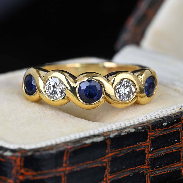 Five Stone Blue Sapphire & Diamond Ring Band in 14K Gold - Boylerpf