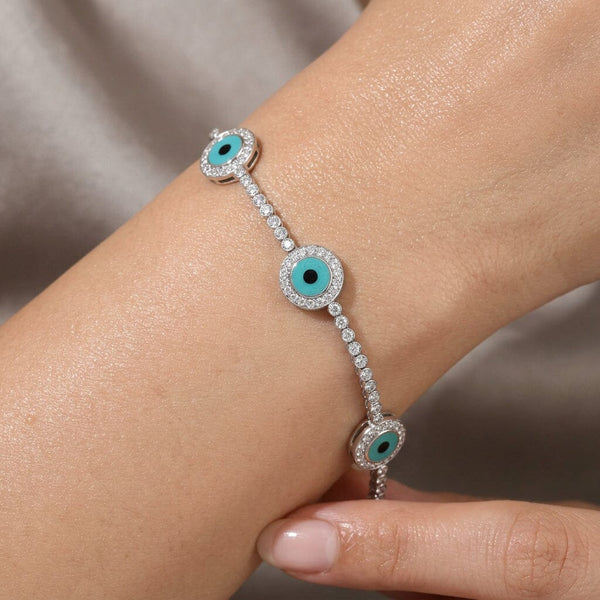 18K Gold Diamond Evil Eye Bracelet with Turquoise Enamel