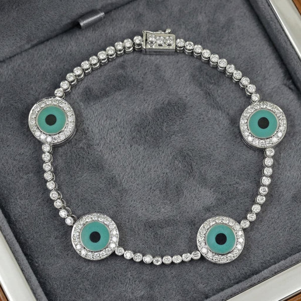 18K Gold Diamond Evil Eye Bracelet with Turquoise Enamel