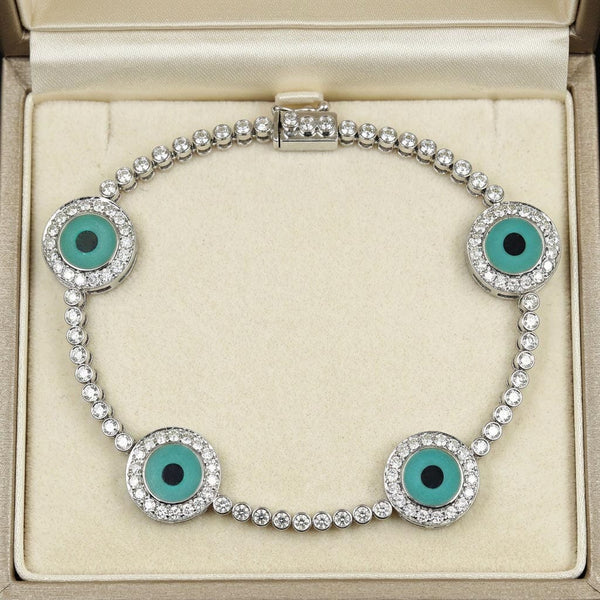 18K Gold Diamond Evil Eye Bracelet with Turquoise Enamel