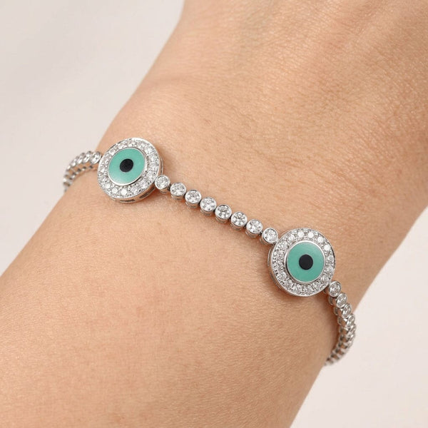 18K Gold Diamond Evil Eye Bracelet with Turquoise Enamel