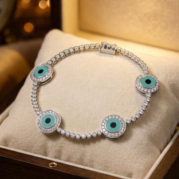 18K Gold Diamond Evil Eye Bracelet with Turquoise Enamel