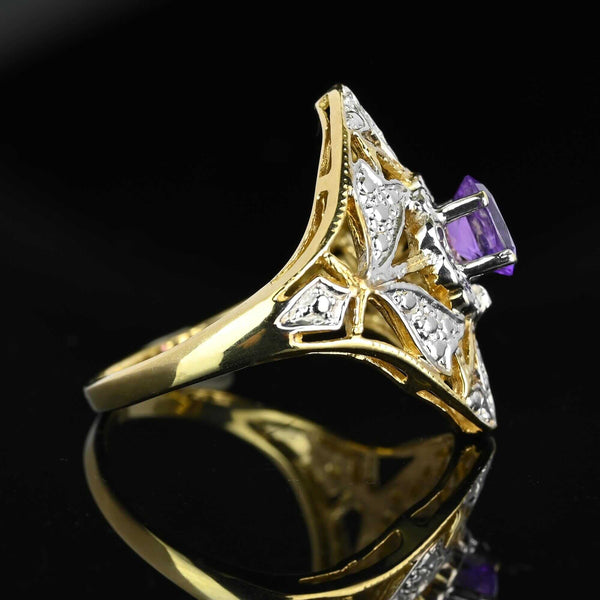 10K White & Yellow Gold Floral Panel Amethyst Ring - Boylerpf